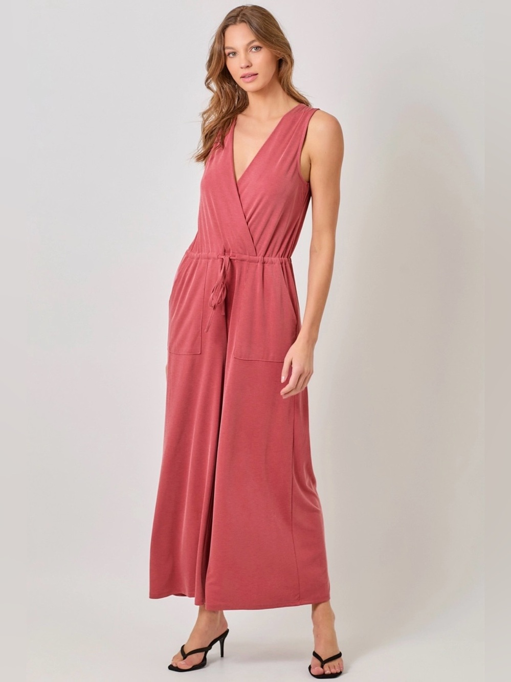 Mystree Modal Blend Sleeveless Wide Leg Jumpsuit – Rose – NWT